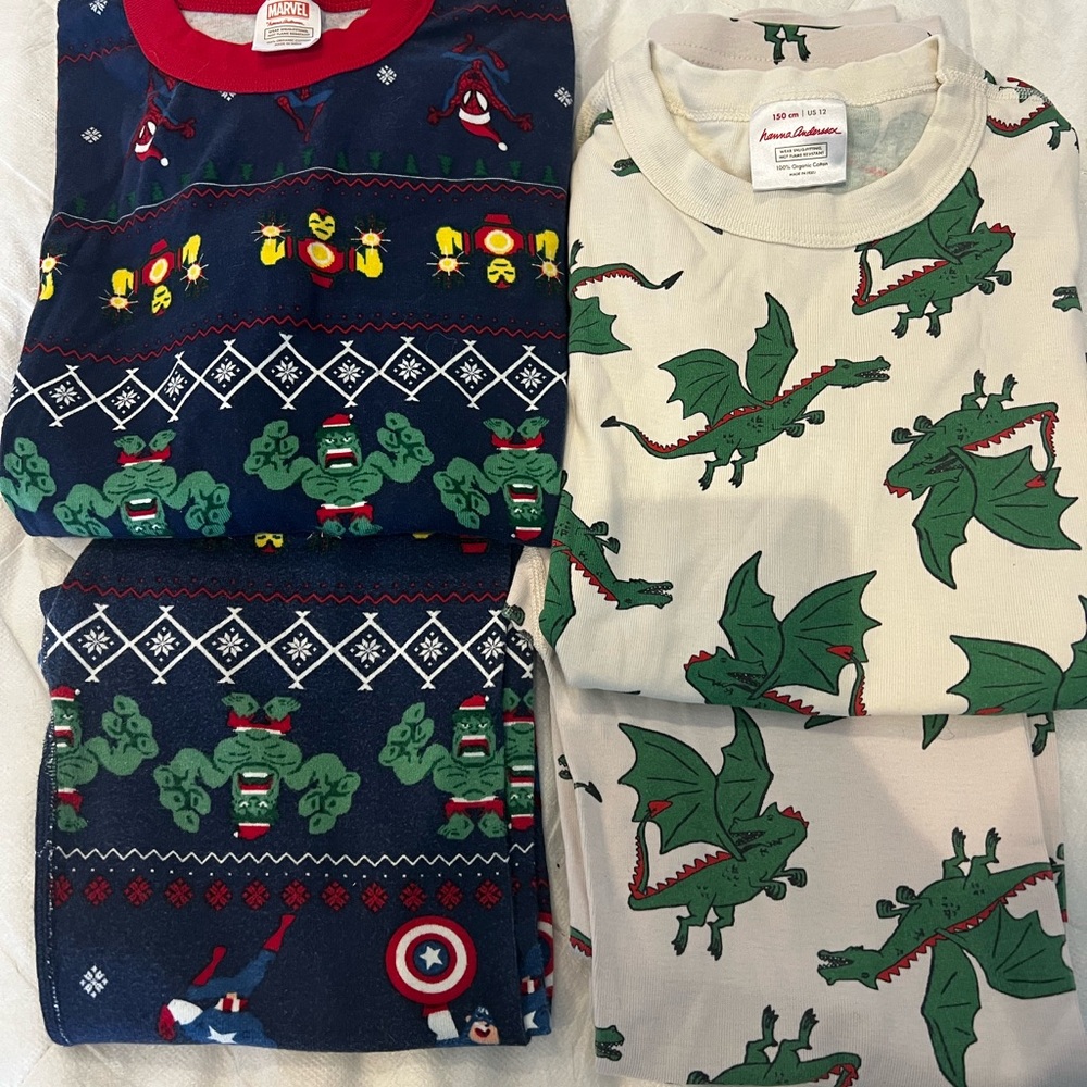 Hanna Andersson lot of 2 Marvel and Dragon Pajama Sets